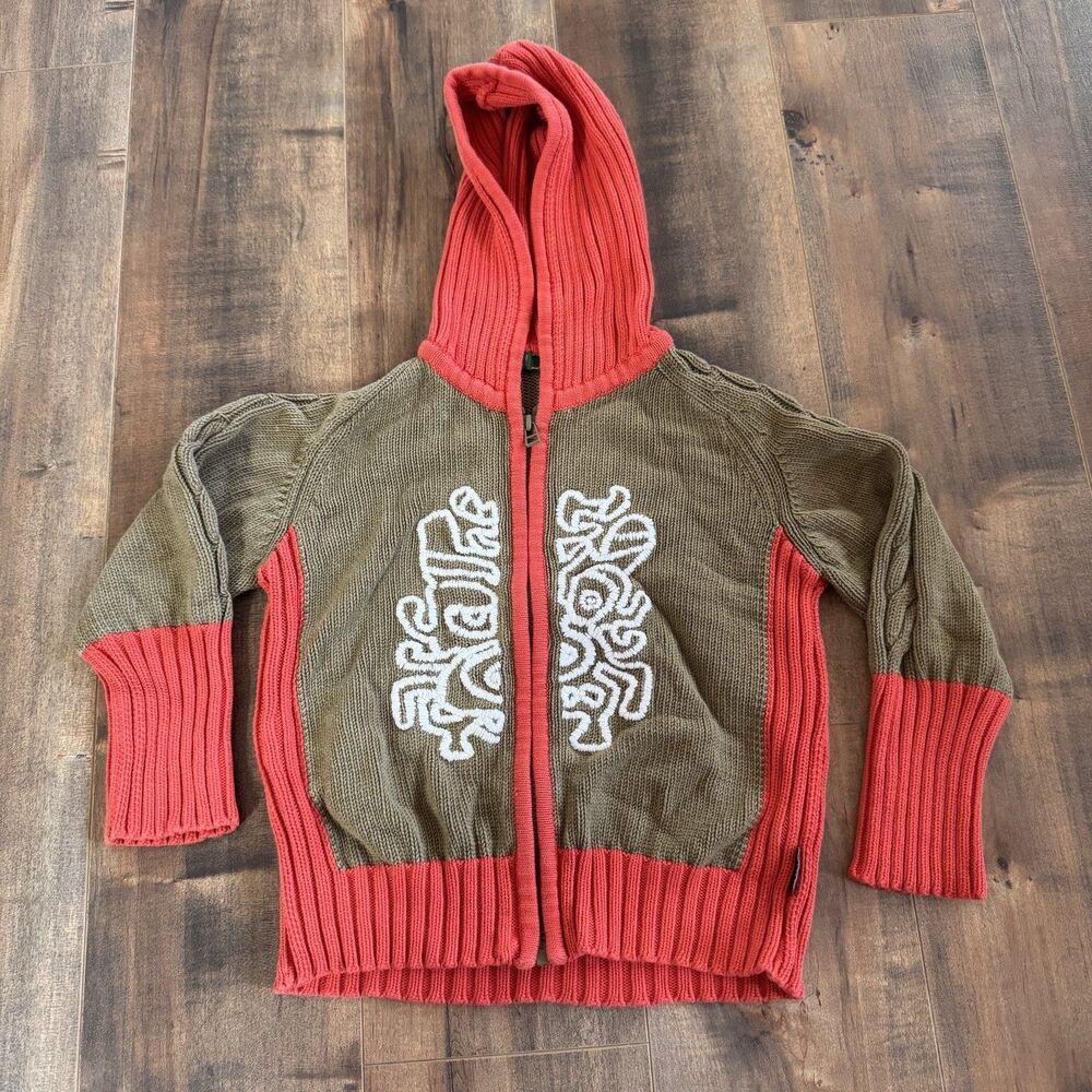Oilily Boys Red Brown Sweater Jacket Full Zip size 5-6 years Hooded Turkey
